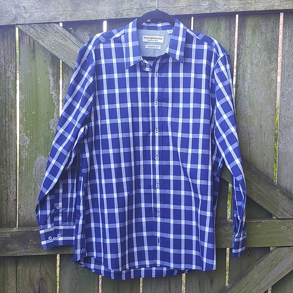 Nick Graham | Men's Blue Plaid Button Down Shirt - Picture 5 of 12